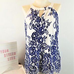INC Blue & White Floral Sleeveless Tank